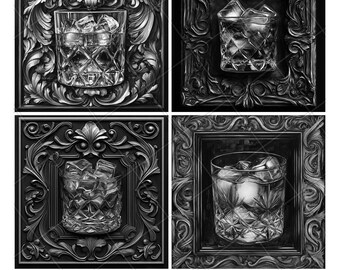Bourbon Glass Whiskey Gin Alcohol Drink Laser Engraving Slate Design PNG File 3D 2026 New Engrave Pattern Digital Download Gift Coaster