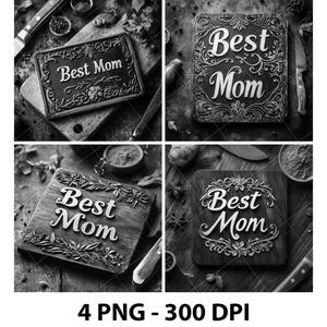Beste Mama Glücklicher Muttertag Design Mama 3D Illusion Laser Datei PNG Schiefer Gravur Untersetzer Xtool Holz Schwarz Weiß Glowforge LightBurn Co2 Cnc