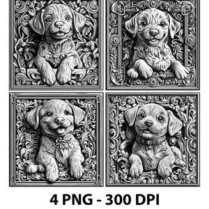 Cute Pet Baby Pup Puppy Dog 3D Illusion Laser File PNG Slate Engrave Coaster Etch Xtool Wood Burn Black White Glowforge LightBurn Co2 Cnc