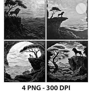 Alpha Lion King lasergravure bestanden Alpha Lion leisteen graveren PNG-ontwerp digitale download tegels grijswaardenmodel houtpatroon afdrukafbeelding