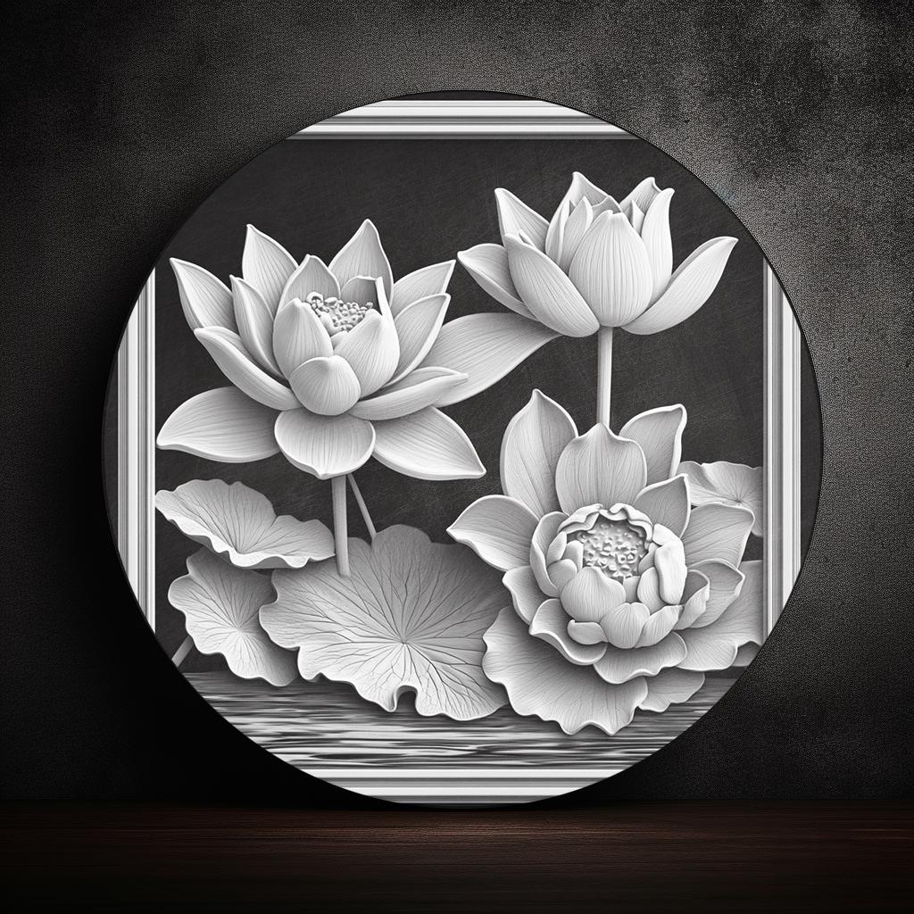Flowers Floral Pond Lily Lotus 3D Illusion Laser File PNG Slate