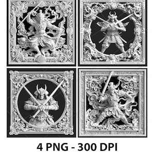 Shogun Laser Engraving File Samurai Japanese Warrior Slate Engrave PNG Design Digital Download Grayscale Model Wood Pattern Print Image Gift