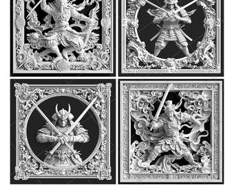 Warlord Warrior Shogun Samurai Laser Engraving Slate Design PNG File 3D 2026 New Engrave Pattern Digital Download Gift Coaster Tiles Bundle