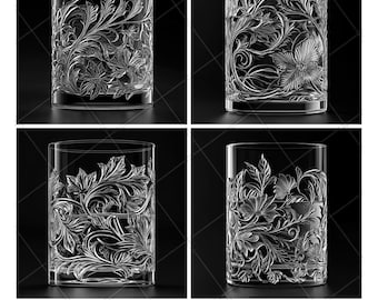 Whisky Gin Vodka Liquor Glass 3D Illusion Laser File PNG Slate Engrave Coaster Etch Xtool Wood Burn Black White Glowforge LightBurn Co2 Cnc