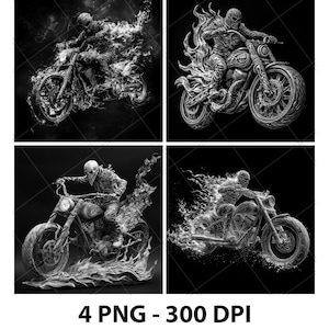 Ghost Rider Bike Motorcycle Skull Flames 3D Illusion Laser File PNG Slate Engrave Coaster Xtool Wood Black White Glowforge LightBurn Co2 Cnc