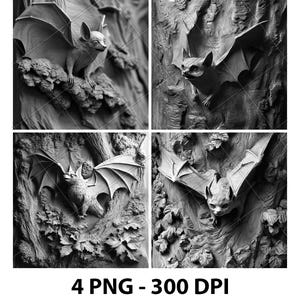 Forest Jungle Tree Vampire Bat 3D Illusion Laser File PNG Slate Engrave Coaster Etch Xtool Wood Burn Black White Glowforge LightBurn Co2 Cnc