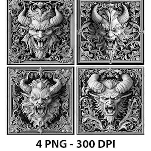 Devil Demon Evil Satan Lucifer 3D Illusion Laser File PNG Slate Engrave Coaster Etch Xtool Wood Burn Black White Glowforge LightBurn Co2 Cnc