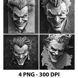 Halloween assustador palhaço vilão coringa ilusão laser arquivo PNG ardósia gravar coaster gravura xtool madeira queima preto branco glowforge lightburn co2