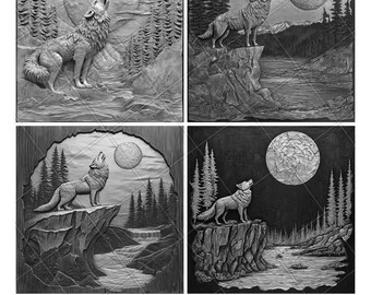 Wolf Yowling Laser Engraving File Wolf Dog Howling Slate Engrave PNG Design Digital Download Grayscale Model Wood Pattern Print Image Gift