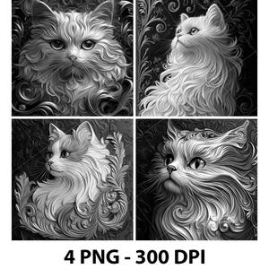 Persian Cat Portrait Kitten Pets Animals 3D Illusion Laser File PNG Slate Engrave Coaster Xtool Wood Black White Glowforge LightBurn Co2 Cnc