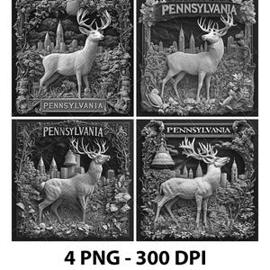 Pennsylvania Laser Engraving Files Deer Pennsylvania Slate Engrave PNG Design Digital Download Grayscale Model Wood Pattern Print Image Gift
