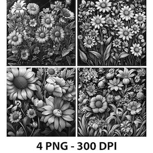 Flowers Floral Laser Engraving Files Flowers Floral Slate Engrave PNG Design Digital Download Tiles Grayscale Model Wood Pattern Print Image