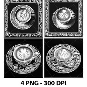 Tasse Getränk Latte Art Heißer Kaffee 3D Illusion Laser Datei PNG Schiefer Gravur Untersetzer Etch Xtool Holz brennen Schwarz Weiß Glowforge LightBurn Co2 Cnc