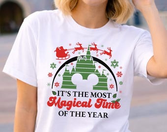 Most Magical Time Of The Year Shirt, Christmas Castle Tee, Santa Sleigh Family Holiday Shirts, Magic Holiday Squad Top