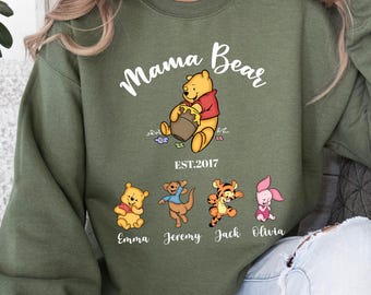 Mama Bear Sweatshirt, Personalized Mom Sweater, Custom Mothers Day Gift, Disney Mama Sweatshirt, Mom Crewneck, Winnie The Pooh Gift For Her
