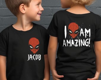 I am Amazing Spider Shirt, Custom Spiderman Birthday Boy, Vintage Spiderman Birthday Gift for Kids, Disney Matching Spider Man Superhero Tee