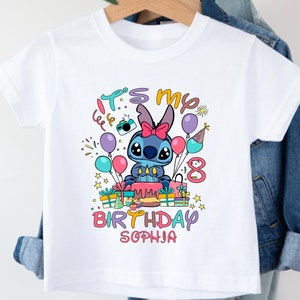 Custom Stitch Birthday Girl Shirt, Personalized Disney Stitch Birthday Shirt,  Disney Family Matching Birthday Stitch and Angel T-shirt