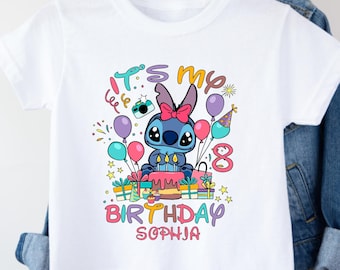 Custom Stitch Birthday Girl Shirt, Personalized Disney Stitch Birthday Shirt,  Disney Family Matching Birthday Stitch and Angel T-shirt