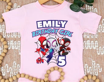 Custom Spidey Ghost Birthday Girl Shirt, Ghost Spider and Her Amazing Friends Tee, Superhero Tee, Family Party Shirt Gift