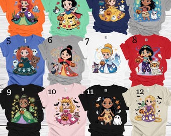 T-shirt Disney 12 princesse Halloween 2026 filles, effrayant Elsa Boo Cousin Squad, t-shirt citrouille effrayant