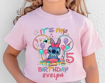 Custom Stitch Birthday Girl Shirt, Personalized Disney Stitch Birthday Shirt, Disney Family Matching Birthday Stitch T-shirt, Birthday Party