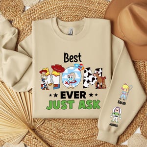 Mama Toy Story Shirt, Mama Cartoon Sweat, Toy Story Inspired Custom Mama Sweatshirt with Kids Names on Sleeve, Sweater for Mother’s Days