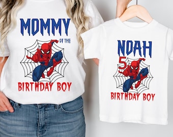 Custom Spiderman Birthday Boy Shirt, Spiderman Birthday Tshirt Gift for Kids, Disney Family Matching Spider Man Party Tee, Personalized Gift