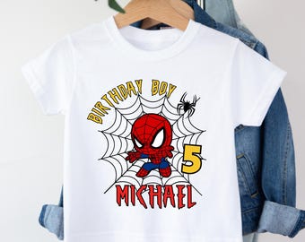 Personalized Spiderman Birthday Boy Shirt, Custom Age Family Spider Birthday Tee, Family Matching Spider Man Party Tee, Birthday Boy Gift