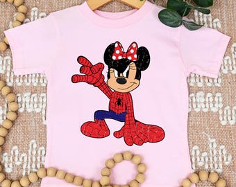 Camiseta retro de Minnie Mouse araña, camiseta de Disney para niños, camiseta de Mickey Mouse, camiseta familiar de Disney a juego, regalo de cumpleaños de Disneyland para niñas