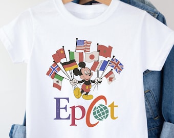 Mickey Epcot Flag Shirt, Vintage Mickey Tshirt, Youth Toddler Disney Epcot Tee, Retro Disney Family Matching Shirts, Magic Kingdom Shirt