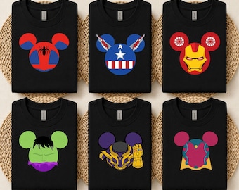 Chemise familiale super-héros oreilles de souris, t-shirt vacances dans un parc à thème, chemise de voyage en famille assortie, enfant adulte araignée Marvel