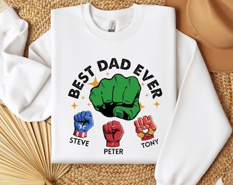 Personalized Best Dad Ever Superhero Sweatshirt With Kids names,Avengers Dad Hoodie,Custom Dad Sweatshirt, Fathers Day, Superhero Dad Hoodie