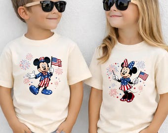 Camiseta Minnie Mickey 4 de julio 250 aniversario, Camiseta patriótica Disney para niños, Top de niña con la bandera de EE. UU.