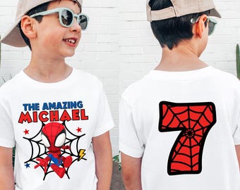 2-Sided Spiderman Birthday Boy Shirt, The Amazing Spider Man Birthday Tee, Custom Birthday Tshirt, Disney Birthday Trip,Toddler Birthday Tee