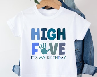 Hi 5 Birthday T-shirt, Boys 5th Birthday Tshirt, 5th Birthday Outfit, 5 Hand Fifth Birthday Shirt, Birthday Boy 5th Birthday Party Shirt