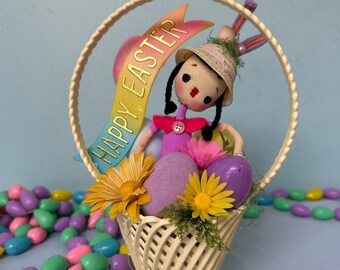 Vintage Style Pose Doll Easter Basket, Bunny Ear Gal