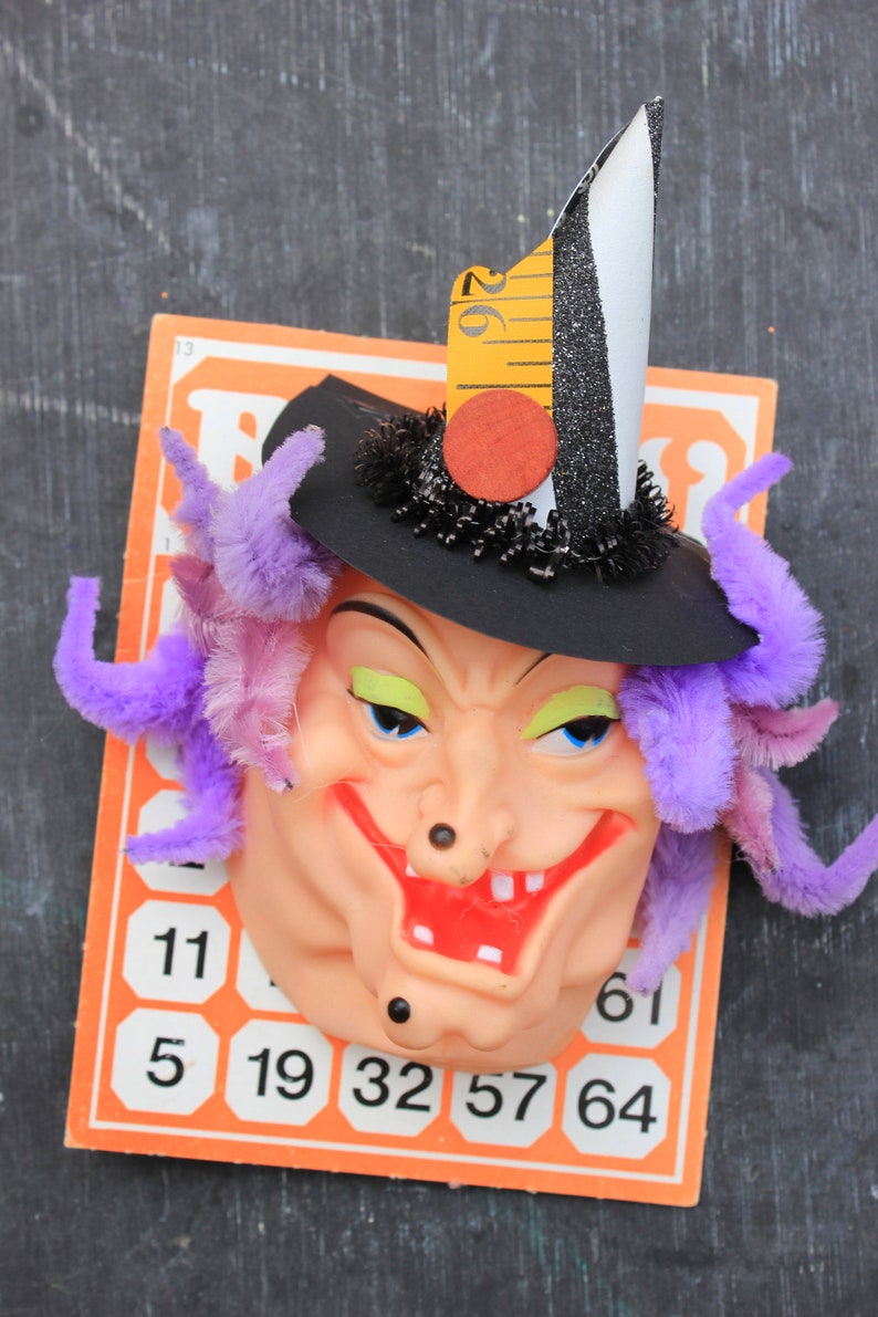 Vintage Style Halloween Bingo Witch Face With Purple Hair Etsy