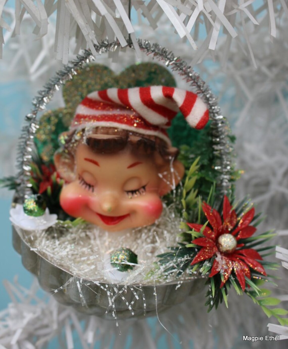 Vintage Style Christmas Ornament Red Elf with Christmas Etsy