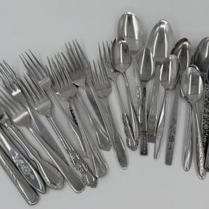 Vintage MCM Stainless Steel Flatware Set for 4, 22 Pieces + Serving Utensils