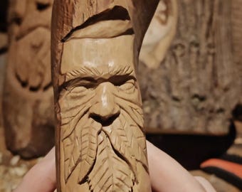 Green Man Hand Carved In Olive Wood Branch