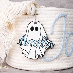 Personalized Halloween candy basket ghost tag decorations, Cloth basket tags, Halloween name tags, Children&#39;s name tags, Trick or treating