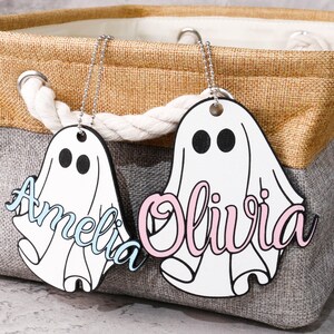 Personalized Halloween candy basket ghost tag decorations, Cloth basket tags, Halloween name tags, Children&#39;s name tags, Trick or treating