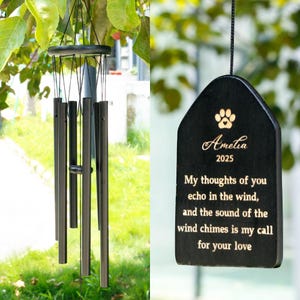 Personalized black pet memorial outdoor wind chime, Double-sided engraved pet memorial wind chime, Pet lost memorial gift,Outdoor wind chime