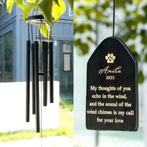 Personalized black pet memorial outdoor wind chime, Double-sided engraved pet memorial wind chime, Pet lost memorial gift,Outdoor wind chime