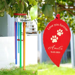 Personalized pet memorial outdoor rainbow wind chime, Double-sided engraved wind chime, Pet lost memorial gift, Garden outdoor wind chime