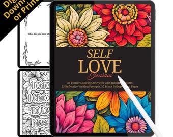 Journal rapide sur l'amour de soi et citations à colorier | Cultivez la pleine conscience et renforcez vos habitudes (PDF numérique ou imprimé)