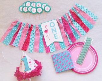 SALE! Flamingo Party Set - Flamingo first birthday party, lets flamingle, pink and aqua party