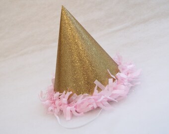 Princess Gold and Pink Party Glam Gold Glitter /& Pink Party Hat Fairy