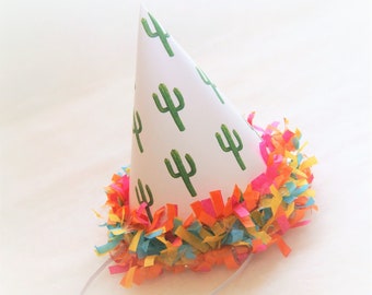 Fiesta Cactus Party Hat - cactus birthday party, prickly pair party, llama party, cinco de mayo party