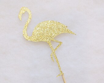 Flamingo Gold Glitter Birthday Cake Topper - Flamingo party, tropical party